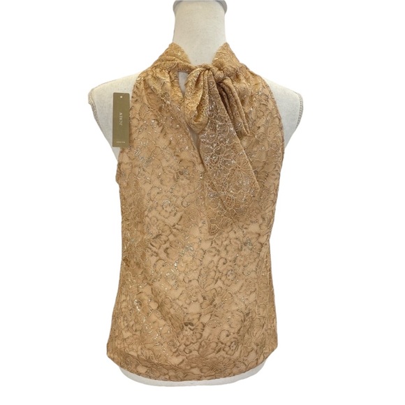 NWT J. Crew Metallic Tie Neck Top XS Nude - Picture 5 of 16